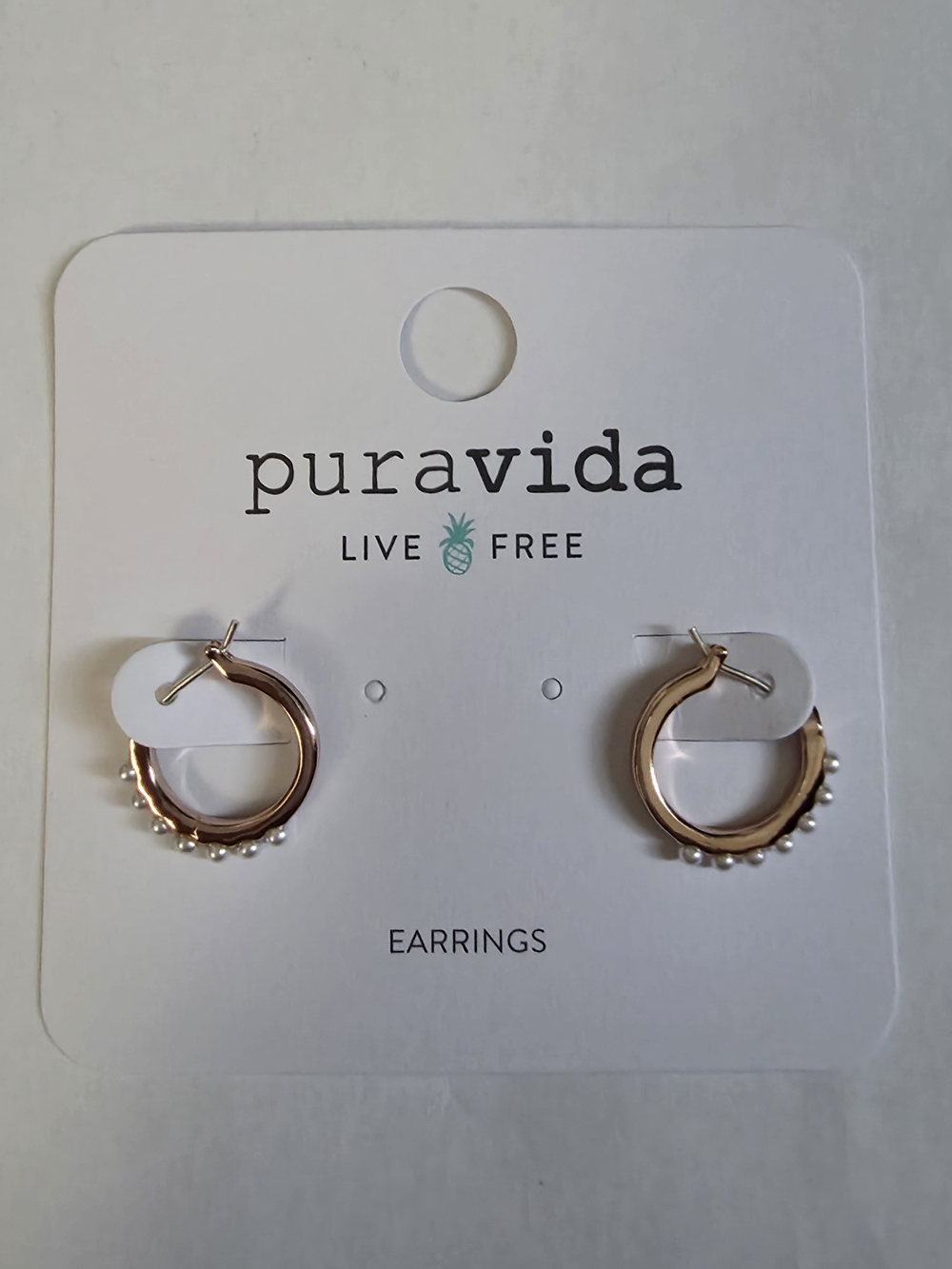 Pura Vida Rose Gold Mini Hoop Earrings with Pearl Drops